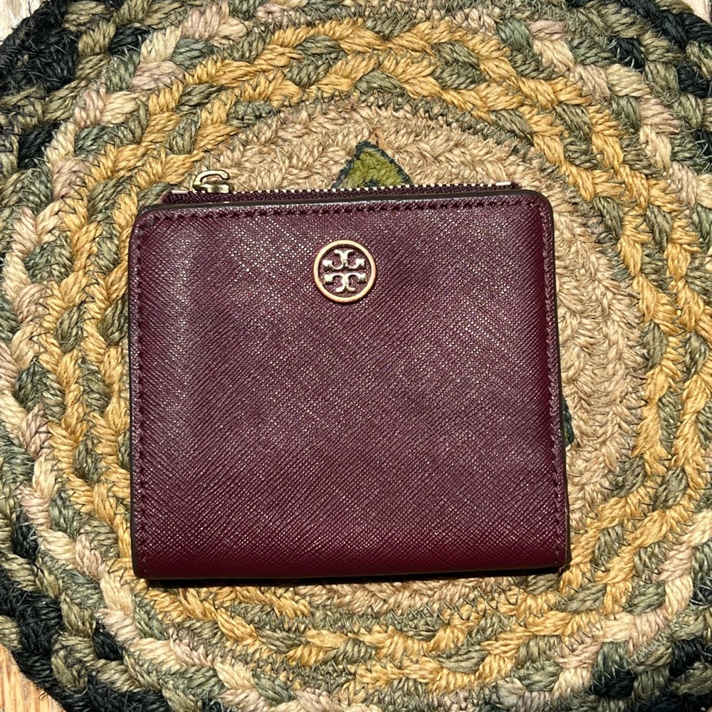 Tory Burch Maroon Wallet with Gold Accent